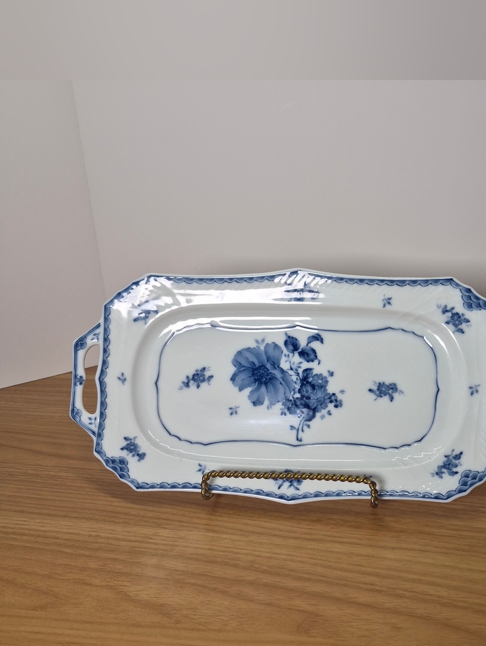 Vtg Utsuwakan Blue Europe Porcelain Handled Large Platter Sandwich Tray Japan